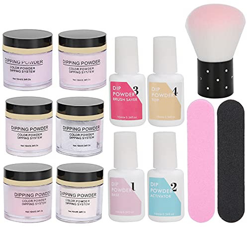 Dip Powder Nail Kit Starter Colors Collection, Acrylic Dipping Powder Liquid Set with Base Top Coat Brush Saver for French Nails Art Manicure (K1214)