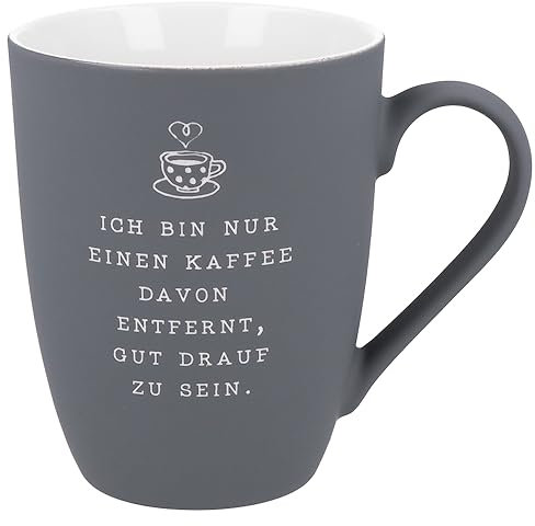 Spruchreif | Soft-Touch Tasse Grau Ich bin nur ein Kaffee davon ... – Beidseitig gravierte Tasse mit Spruch | Lustiges Geschenk für Kaffeeliebhaber & Morgenmuffel | 350 ml