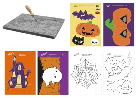 JEKA Prickelset-Kinder Halloween, Prickelnadel Set Kinder, Prickeln, Prickelmotive für Halloween, Deko Halloween, Prickelmotive Halloween, Basteln Halloweenzeit