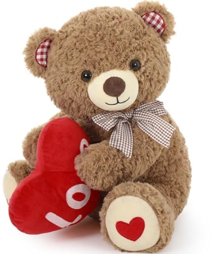 MorisMos 35cm Teddy Plüschbär mit Herz Rot -klein Teddybär Plüschteddy, weich Kuscheltier Stofftier Schmusetier für Mädchen Babys