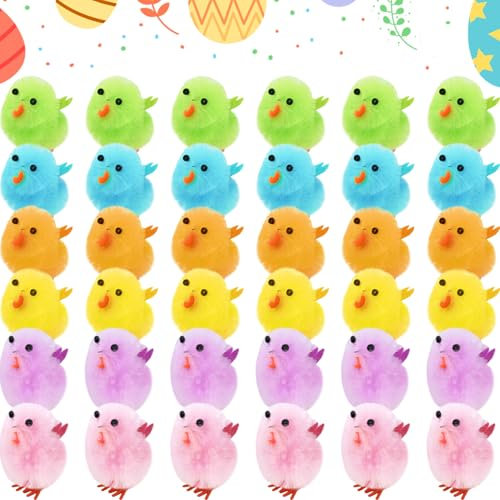 36 Stück Farbe Mini Küken Flauschig 4 cm Höhe Mini Osterküken Chenille Küken Ostern Süße für Osterfeier Dekoration Ostermütze Ostereier Jagd Ostereier