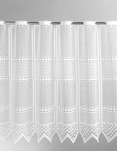 Gardinen Kranzusch Scheibengardine Jacquard Querstreifen und Zacke 45x135 cm H/B weiß Bistrogardine Vorhang Küche 1er Pack
