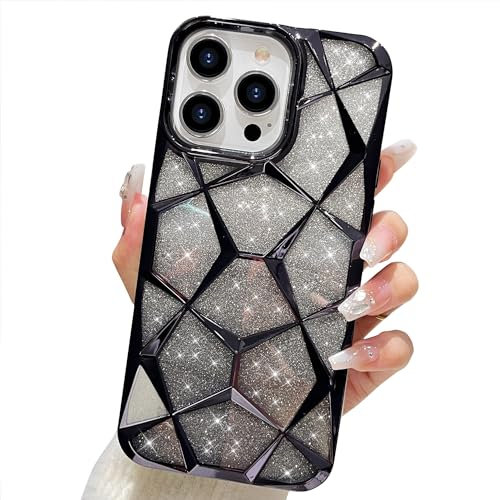 SmoBea Compatible with iPhone 15 Pro Max Case for Women, Luxury Plating Glitter Bling Gradient Slim Shockproof Bumper Protective Soft Phone Case for iPhone 15 Pro Max Case Cute 6.7 - Black