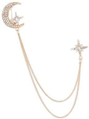 Aymzbd Kette Mond und Stern Strass Quaste Brosche Kragen Zubehör Brosche Langlebig Neuheit Anstecknadel Männer für Urlaub Ornament, Gold