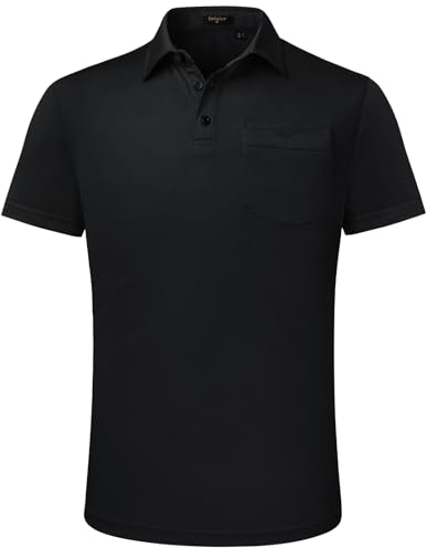 Enlision Poloshirt Herren Kurzarm Schwarz Polohemd mit Brusttasche Einfarbig Golf Activewear Poloshirts Casual Sommer Polo T-Shirt Männer Regular Fit XXL