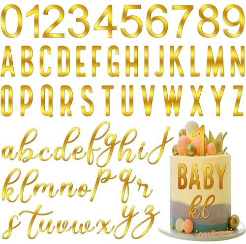 TYXHXTF Gold Torten Deko, Cake Topper, Buchstaben Deko Torte Gold, Kuchen Buchstaben Deko Acrylic, Happy Birthday Cake Topper, A-Z Tortendeko Set, für Feier Geburtsta Hochzeit Jubiläum Party