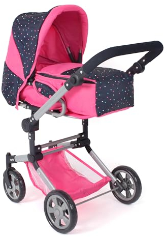 Bayer Chic 2000® 3in1 Kombi Puppenwagen Jara – Konfetti Pink – faltbar, höhenverstellbarer Griff 47-78 cm – Tragetasche – Puppen bis 52 cm, 4-8 J.