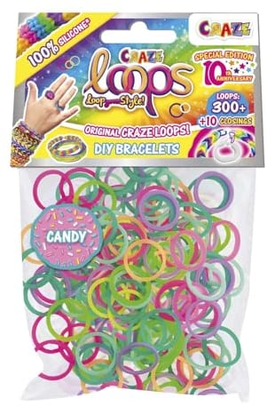 CRAZE LOOPS BAG 300 - Paquete de recambio de gomas de telar con 300 gomas y 10 cierres, mezcla de colores, 100% silicona que no irrita la piel