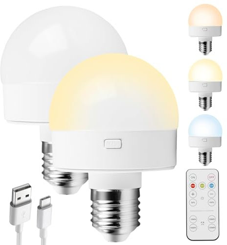 Ampoule Rechargeable USB, 2 Pièces E27 USB C Batterie Ampoule Rechargeable Avec Telecommande, Ampoules LED Rechargeables, Rechargeable Light Bulb Pour Intérieur,Extérieur,Camping