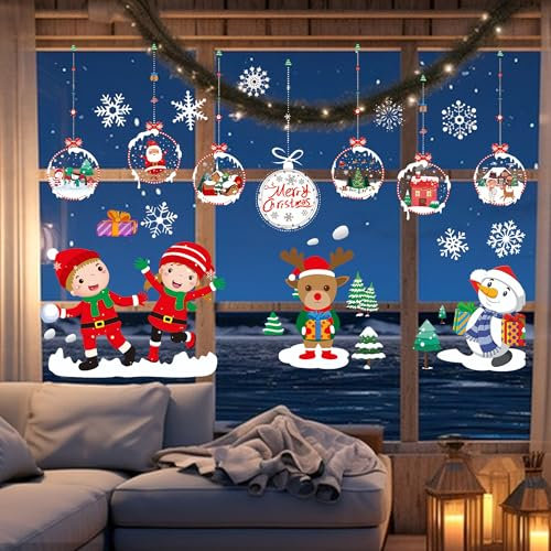 JAADU Weihnachten Fenstersticker, Fenstersticker Weihnachts Fensterdeko Wiederverwendbar Statisch Haftende PVC Weihnachtsdeko, DIY Weinachts Dekoration