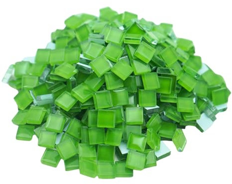 Yuvori Piastrelle quadrate per mosaico in cristallo, 0,5 kg, 1 cm, fai da te, per bagno, soggiorno, cucina, balcone (verde)