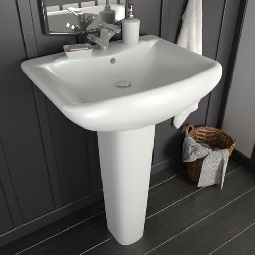 ShGaxin Évier à colonne en céramique blanche 580x470x200 mm,Lavabo de salle de bain,Lavabo de salle de bain,Articles hydrauliques-143003
