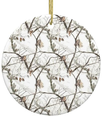 YFSGDLBN Ornamento in ceramica da appendere a forma di albero di Natale con stampa mimetica bianca