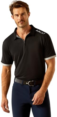 Ariat Men's Bandera Team 1/4 Zip Polo, Black, Medium