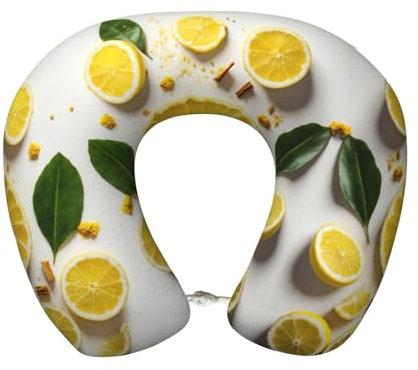 SABFWF Cuscino portatile giallo stampa limone,Cuscino personalizzato a forma di U,Per ufficio, casa, auto, campeggio, viaggi, dormire