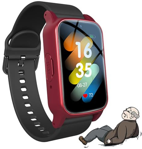 Weyot Smart Watch With Fall Detection, Fall Alert Devices for Elderly, GPS Tracking Watch For Dementia Alzheimer Autism Patients, Elderly Smart Bracelet With SOS Call Function,Red