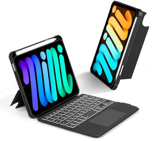 EAMPANG Case with Trackpad Keyboard for iPad mini 7th(A17 Pro, 2024)/6th | Generation 8.3 inch,7-Color Backlit Wireless Keyboard Magnetic Detachable Multi-Angle Stand Cover for iPad mini 6 7 Black