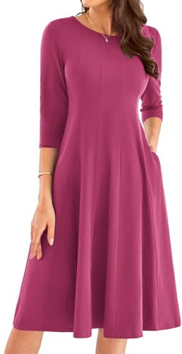 GRACE KARIN Vintage 3/4-ärm A-linje midi-klänning bröllop gästklänningar för kvinnor UK bal formell vintage, Rosa Lila, S