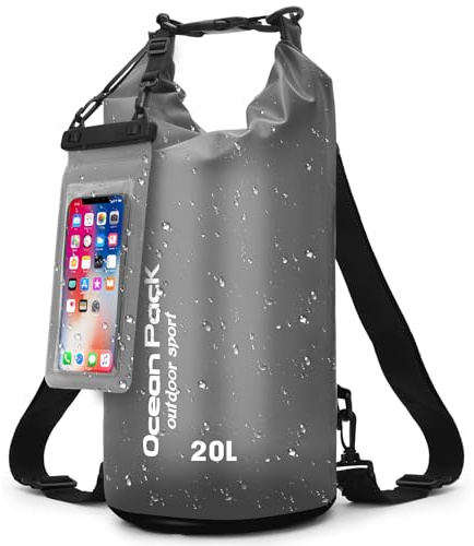 Sac Étanche 5L, 10L, 20L - Outdoor, Camping & Sports Nautiques | Léger & Résistant | Plage & Paddle (Noir, 20L)