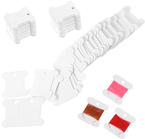 FdcLixuvol 200 Stück Stickgarn Aufbewahrung Card Bobbins Thrad Card | Papier Bobbins Thread Cards Kreuzstich Garnkarte Stickgarn-Organizer Stickgarnspulen Zur Aufbeahrung Von Stickgarn (Weiß)