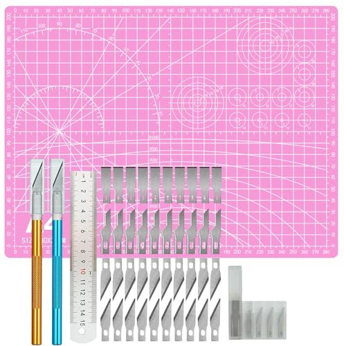 FANFX 44PCS A4 Cutting Mat Kit, A4 Mat for Carving Crafts, Cutting Board for Sewing Self Healing Cutting Mat (Pink)