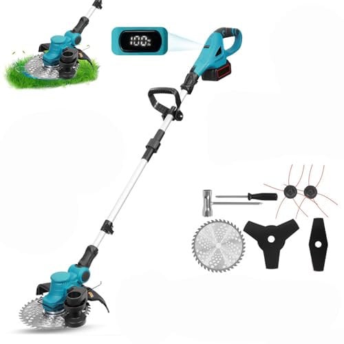 Debroussailleuse Electrique sans Fil pour Makita 18V, 9 Pouces Débroussailleuse à Gazon Pliable avec 4 Types de Lames, réglable à 90°, Debrouissalleuses Batterie pour Jardin Élagage (sans Batterie)