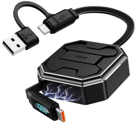 PZOZ 100W Retractable USB C Charger Cable LED Display 2 in 1 USB A to USB C/USB C to USB C Type C Charger Cable Fast Charging for iPhone iPad Air MacBook Samsung