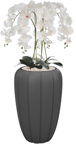 botle Weiß Künstliche Orchidee Kaskaden Blumenstrauß im Anthrazit Topf, ca. 112 cm Hoch, gummierte Blumen, 5 Triebe Heimbüro Dekoration