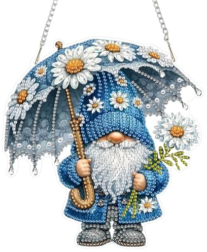 NEWENMO 5D Süßer Zwerg Diamond Painting Anhänger Fensterbilder Diamond Art | Gänseblümchen Diamond Painting Anhänger Set,DIY Crystal Art Kit mit Kette,Hängendes Diamant Ornament für Fenster & Garten