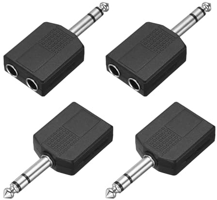 sourcing map 8 Pcs TRS6.35mm Male to 2x6.35mm Female Connector Stereo Zinc Alloy Nickel Plating Adapter for Microphones Guitars Speakers Computers Signal Conversion