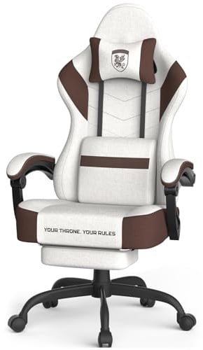 Ferghana Sedia da Gaming Ergonomica,Sedia Gaming in Tessuto Tecnologico,Sedia da Ufficio con Massaggio,Cuscino Primaverile,Poggiatesta,Braccioli, Ampio Sedile Piatto,Poltrona Ufficio,Beige-Marrone