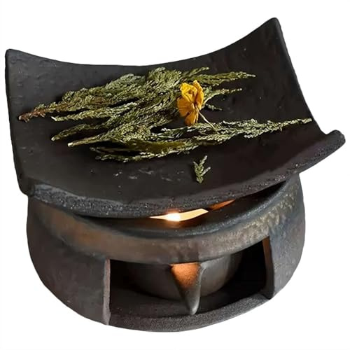 Handmade Ceramic Teapot Warmer & Wax Melt Burner, Cedar & Zen Aromatherapy Candle Stove with Stable Base for Meditation, Relaxation & Home Spa Decor