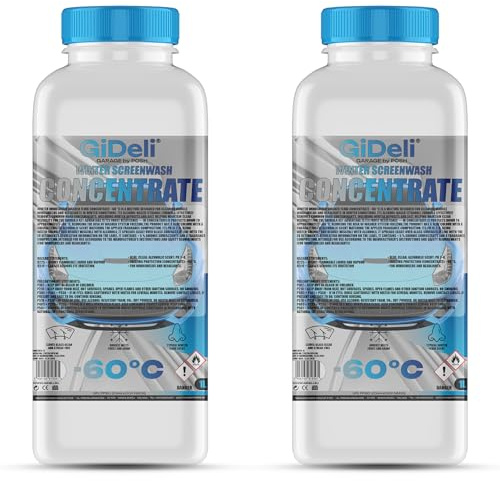 GiDeli Antigel concentré pour pare-brise - 2 x 1 l - Antigel -60 °C - Eau d'essuyage pour protection contre le gel - Nettoyant pour vitres d'hiver