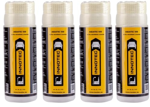 4 Stück INNOTEC Aquatec 500 – Ultra Absorbierende Leder-Trockentuch-Chamois für Auto, Motorrad & Kfz-Lack – streifenloses Trocknen auf Chrom, Glas & lackierten Flächen nach der Fahrzeugwäsche