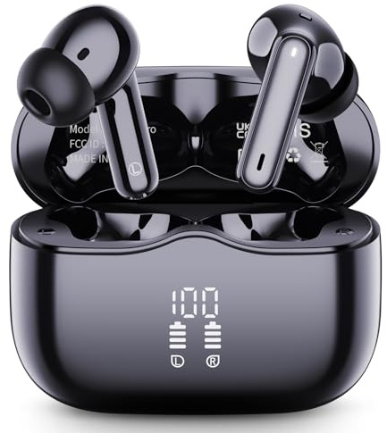 Wireless Earbuds, Bluetooth 5.4 Headphones in Ear with HiFi Stereo Deep Bass, 4 ENC Noise Cancelling Mic Wireless Earphones 40H Playtime, Bluetooth Earbuds Dual LED Display, IP7 Waterproof, USB-C