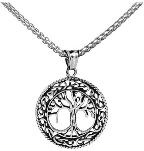 NIYANGLE Collier Pendentif Arbre Familial en Acier Titane Argenté | Travail Détaillé, Usage en Rassemblements, Bijou de Cou pour Femmes et Hommes