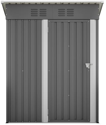 Geräteschuppen Metall mit Flachdach 152x84x182 cm – Abschließbares Gartenhaus, Wetterfest & Platzsparend für Fahrräder, Gartengeräte, Terrasse und Balkon