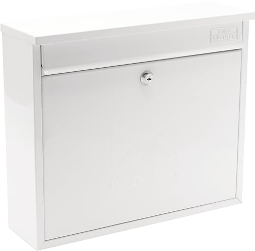 Burg-Wächter Post Box White MB02 Elegance Briefkasten zur Wandmontage, verzinkter Stahl, abschließbar, wetterfest, weiß, 36x31x10cm