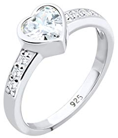 Elli Ring Damen Herz Symbol Verlobung mit Zirkonia Kristallen in 925 Sterling Silber