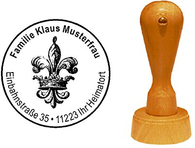 Stempel Adressenstempel « KÖNIGSLILIE » Durchmesser ca. Ø 40 mm - mit persönlicher Adresse und Motiv - Wappen König Lilie Symbol