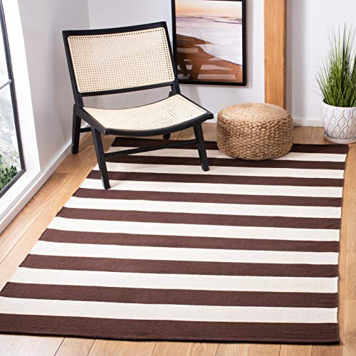 SAFAVIEH Montauk Collection Area Rug - 4' x 6', Chocolate & Ivory, Handmade Flatweave Cotton, Woven Texture, Farmhouse Stripe Pattern, Ideal for Living Room, Bedroom, Dining Space (MTK712P)