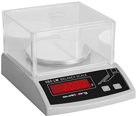 Steinberg Systems Präzisionswaage Briefwaage Laborwaage SBS-LW-2000N (bis 2000 g, Genauigkeit 0,01 g, LED-Display, Akku bis 8 Std. Betrieb, Glasabdeckung, versch. Funktionen)