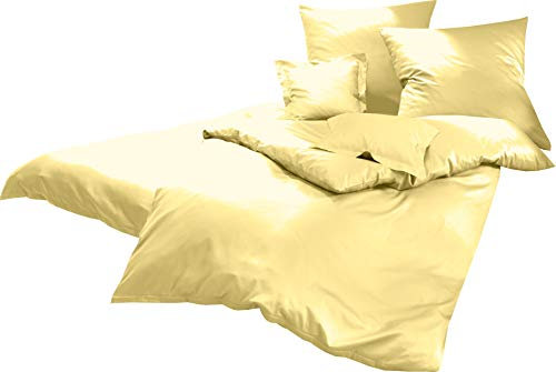 Lorena Uni Classic Bettwäsche Mako Satin Baumwolle einfarbig (gelb, 135 cm x 200 cm inkl. 80x80cm Kissen)