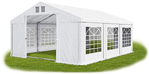 Das Company Partyzelt 4x6m wasserdicht weiß mit Bodenrahmen Zelt Dachplane modular 580g/m² PVC hochwertig Gartenzelt Summer Floor MS/SD