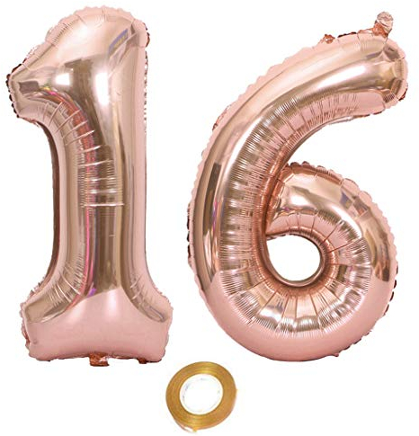 Luftballons Zahl 16, Nummer 16 Luftballon Rosegold Mädchen Luftballons 16. Geburtstag Folienballon, Zahl 16 Rose Gold Nummer 16 Ballons Große 32 Zoll Riese Heliumfolie Ballon …