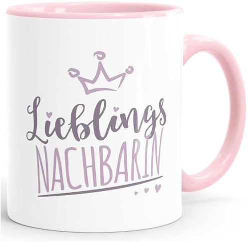 Moonworks® Kaffee-Tasse Schriftzug Lieblings - Kollegin/Nachbarin mit Krone-Motiv Geschenk Lieblingsperson Nachbarin inner-rosa unisize