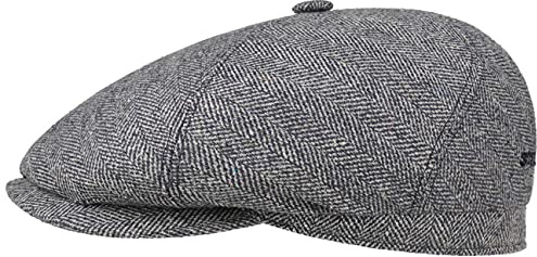 Stetson Milner Flatcap Herren Made in EU Hoher UV-Schutz Elegante Schiebermütze 100% Seide Baumwollfutter Sommer Winter blau-beige 63 cm