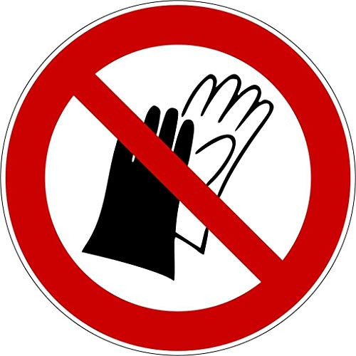 Aufkleber Verbotszeichen „Benutzen von Handschuhen verboten“ Folie nach ISO 7010 P028 | Ø 5-30 cm Made in Germany, Größe: Ø5 cm