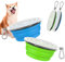 Pawaboo Gamelle Pliable pour Chien, [Lot de 2] Bol de Voyage en Silicone avec Mousqueton, Gammelle d'alimentation Portable Équipé de Couvercle pour Promenade, Randonnée et Camping - Bleu + Vert