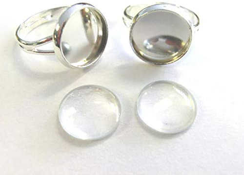 10 Ringrohlinge mit 12mm Cabochons Ringe Rohlinge verstellbar Farbe silber Bastelset #S522 C